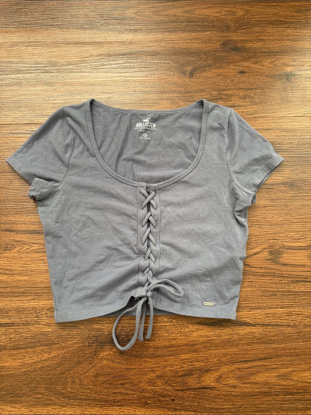 Hollister Blue-Gray Lace-Up Crop Top
